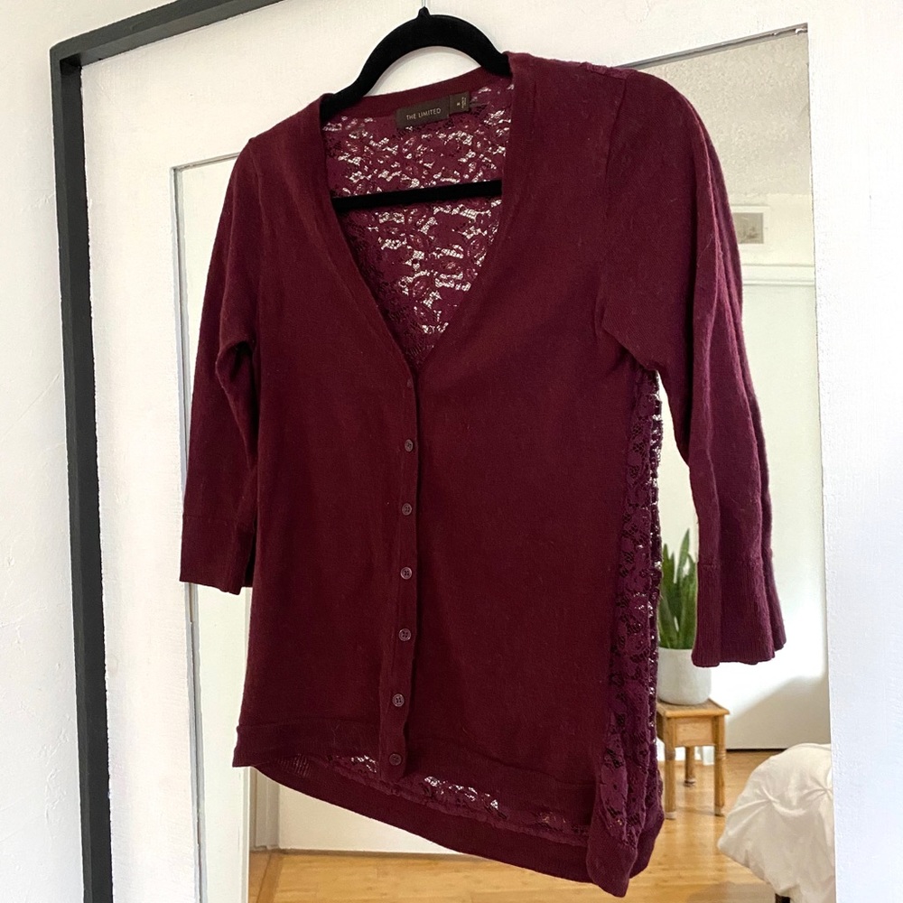 the limited | wool blend cardigan with lace back | size M
